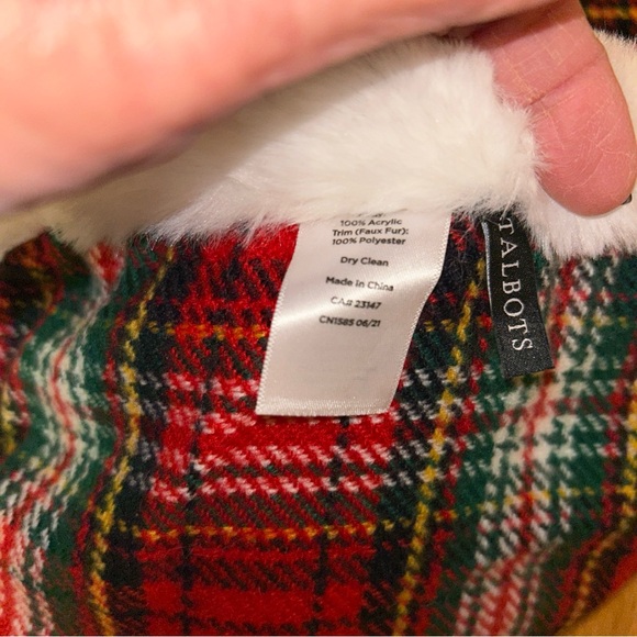 Talbots Red Plaid Tartan Throw Blanket Fleece Christmas Holiday Seasonal - Picture 2 of 5